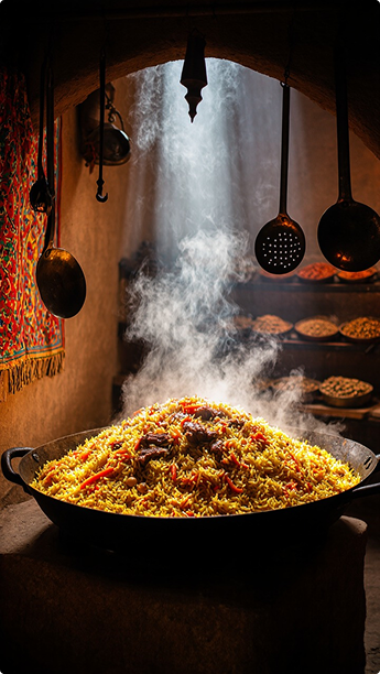 Authentic Uzbek plov prepared with traditional methods at Vancouver's halal restaurant Taskent