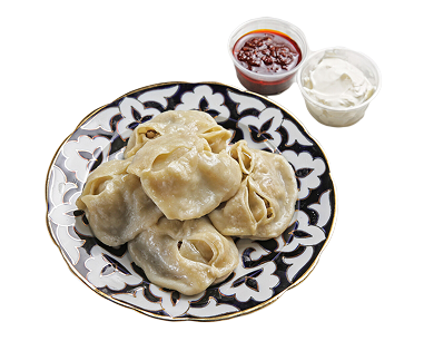 Halal meat food near me - Traditional Uzbek Manti dumplings with halal beef filling